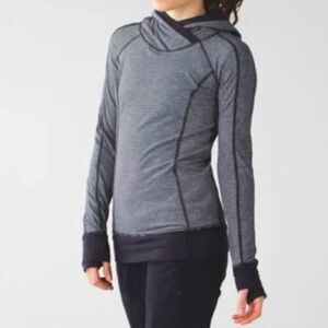 LULULEMON Think Fast Pullover Hoodie Black Gray Herringbone Long Sleeve Top sz 4